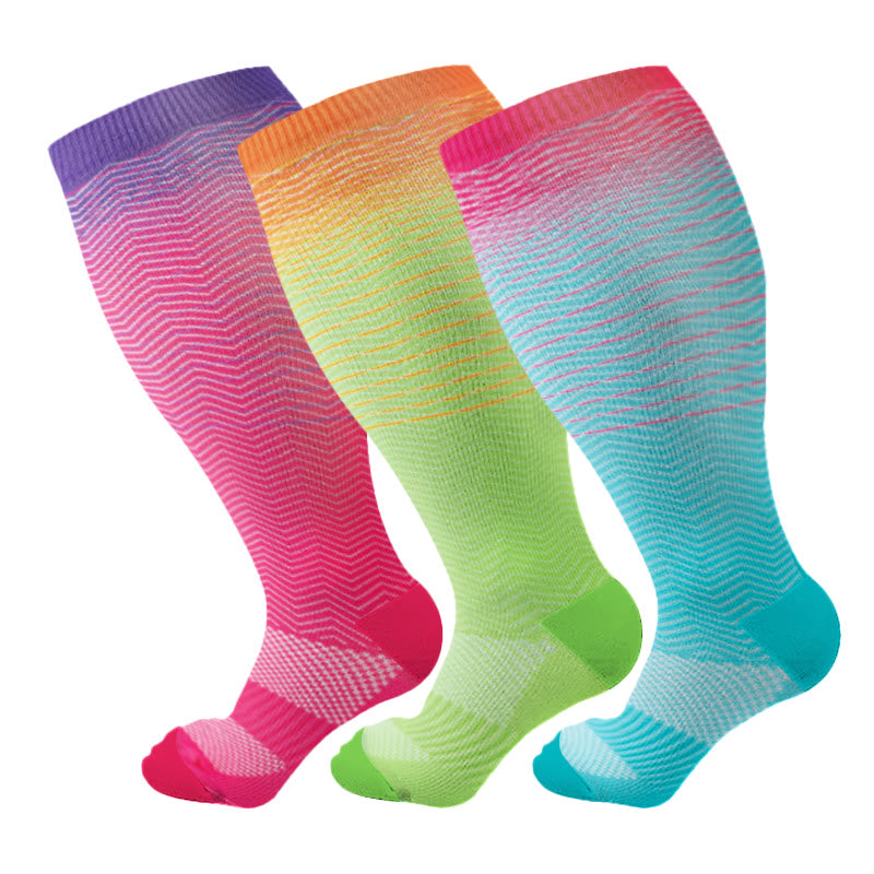 Plus Size Line Gradient Compression Socks(3 Pairs) - Multicolor B - 4XL - image 7