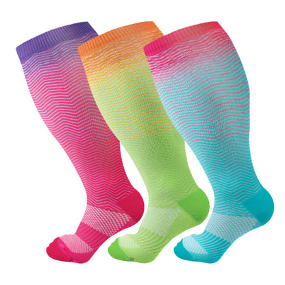 Plus Size Line Gradient Compression Socks(3 Pairs) - Multicolor B - 4XL - image 7
