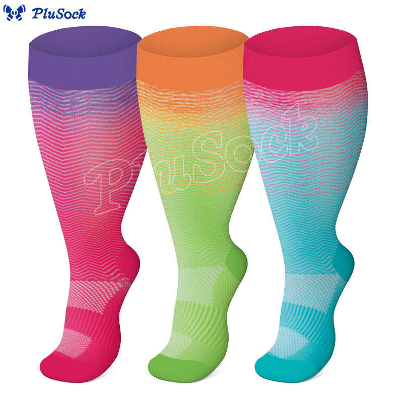 Plus Size Line Gradient Compression Socks(3 Pairs) - image 1