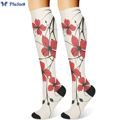 Red Flowers Compression Socks(3 Pairs)