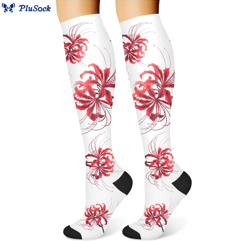 Red Flowers Compression Socks(3 Pairs)