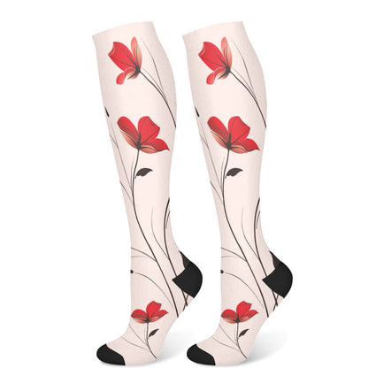 Red Flowers Compression Socks(3 Pairs)