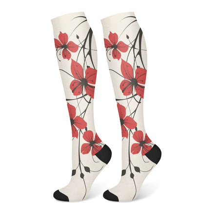 Red Flowers Compression Socks(3 Pairs)