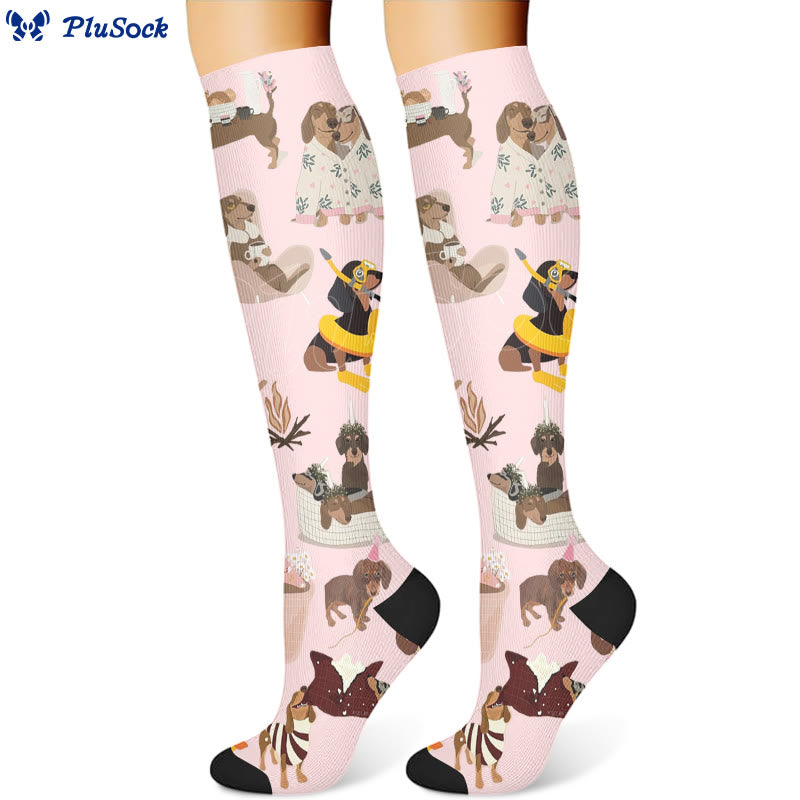 Balloon Dachshund Cat Compression Socks(3 Pairs)
