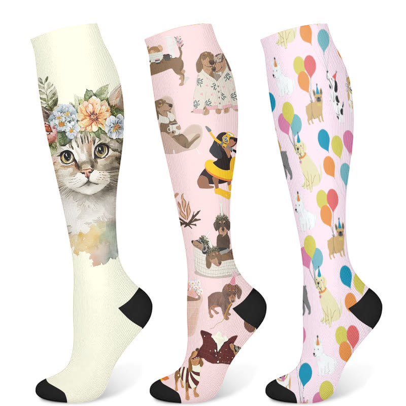 Balloon Dachshund Cat Compression Socks(3 Pairs)