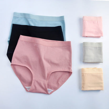 Solid Color High Waist Breathable Soft Cotton Brief(3 Packs)