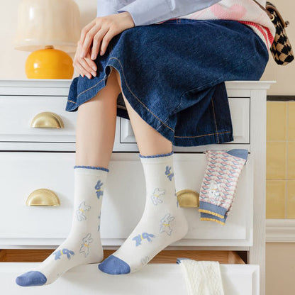 Cartoon Rabbit Print Cotton Quarter Socks(4 Pairs) - image 9