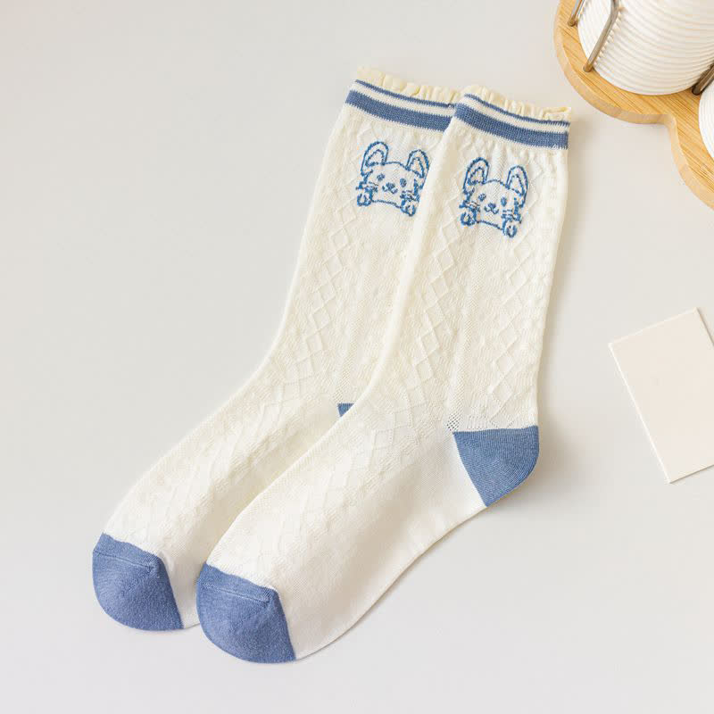 Cartoon Rabbit Print Cotton Quarter Socks(4 Pairs) - C - EU35-40(US2-7) - image 14