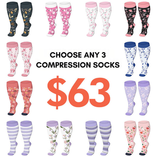 2XL-4XL Plus Size Harmonious Flowers Compression Socks