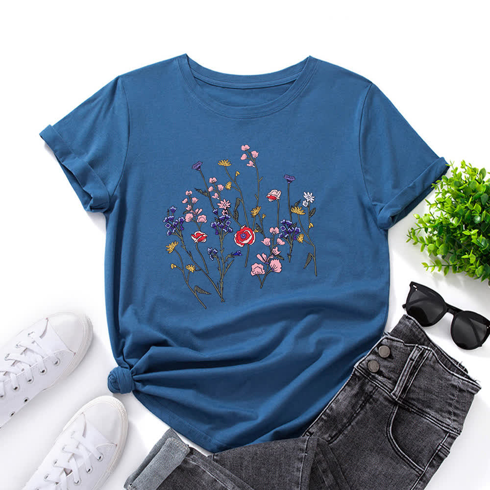 Plus Size Floral Print Short Sleeve T-Shirt - Royal Blue - 5XL - image 4