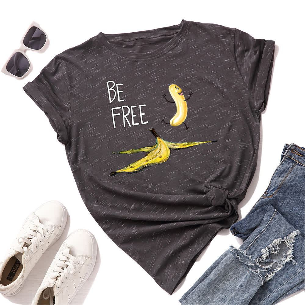 Plus Size Creative Banana Print Short Sleeve T-Shirt - Grey - 5XL - image 2