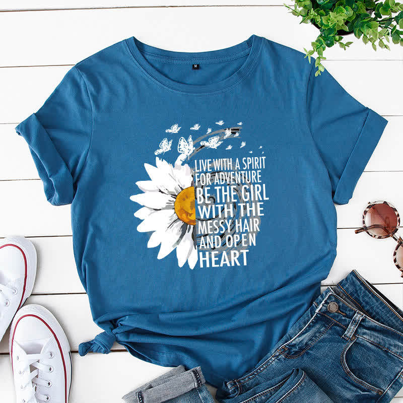 Plus Size Floral Letter Print Short Sleeve T-Shirt - Royal Blue - 5XL - image 3
