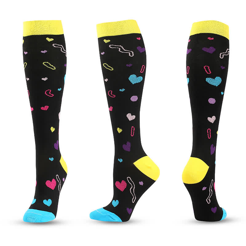 Heart and Moon Print Compression Socks(4 Pairs) - B - L/XL - image 2