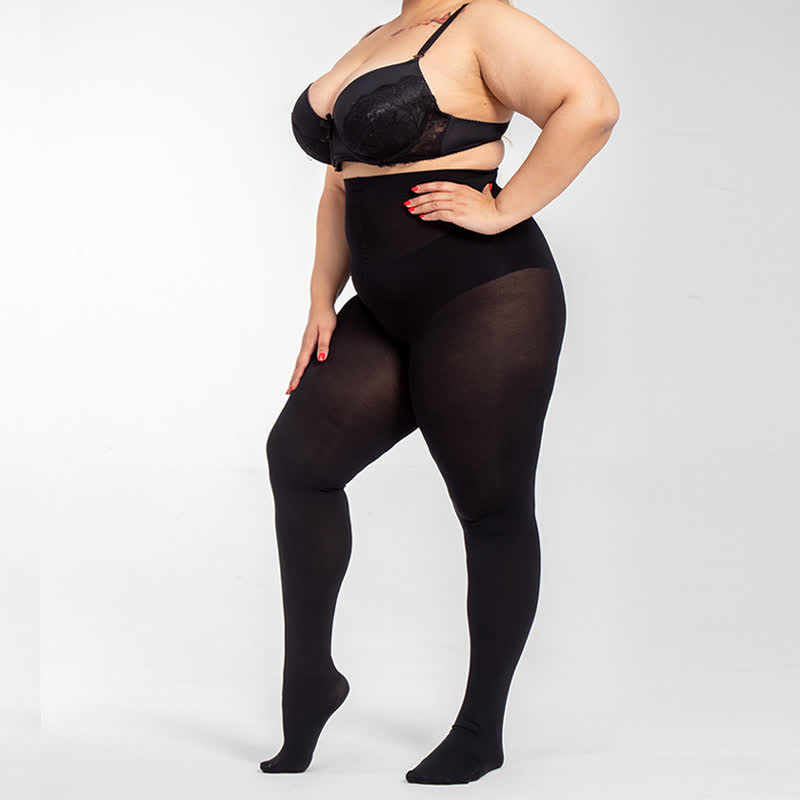 Plus Size Black High Waist Pantyhose(2 Pairs)