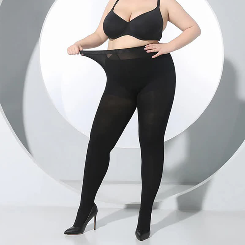 Plus Size Black High Waist Pantyhose(2 Pairs)