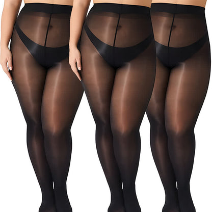 Shiny Sheer Pantyhose(3 Pairs) - Black - One Size - image 1