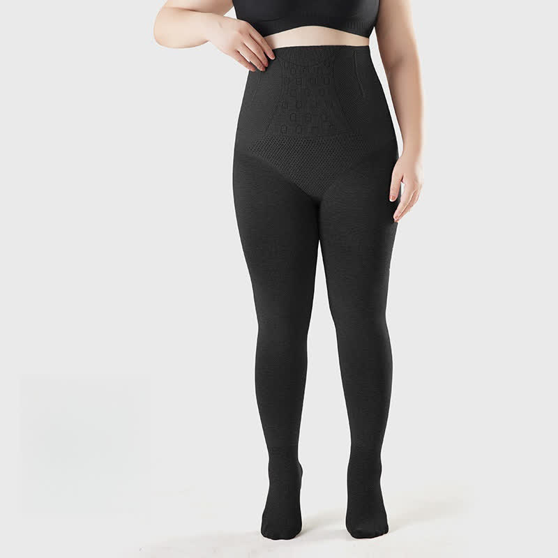 High Waist Solid Color Footed Pantyhose - Black - Fits up to 220 lbs - image 4