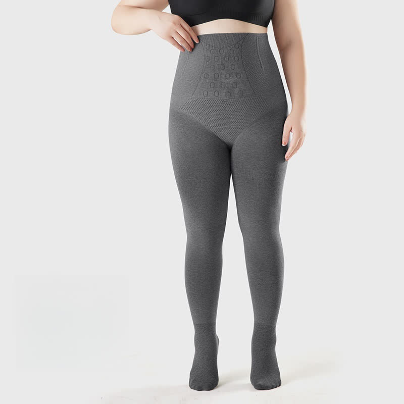 High Waist Solid Color Footed Pantyhose - Light Gray - Fits up to 220 lbs - image 2