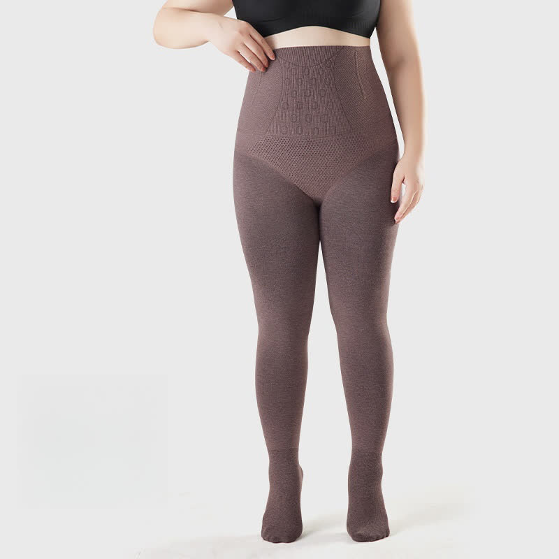 High Waist Solid Color Footed Pantyhose - Coffee - Fits up to 220 lbs - image 5