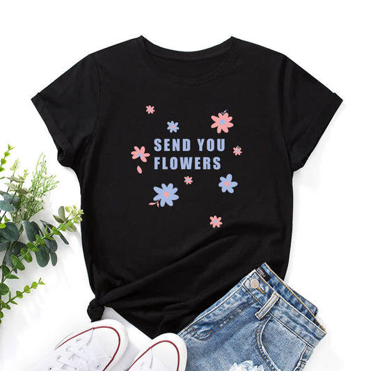 Plus Size Floral Round Neck Short Sleeve T-Shirt