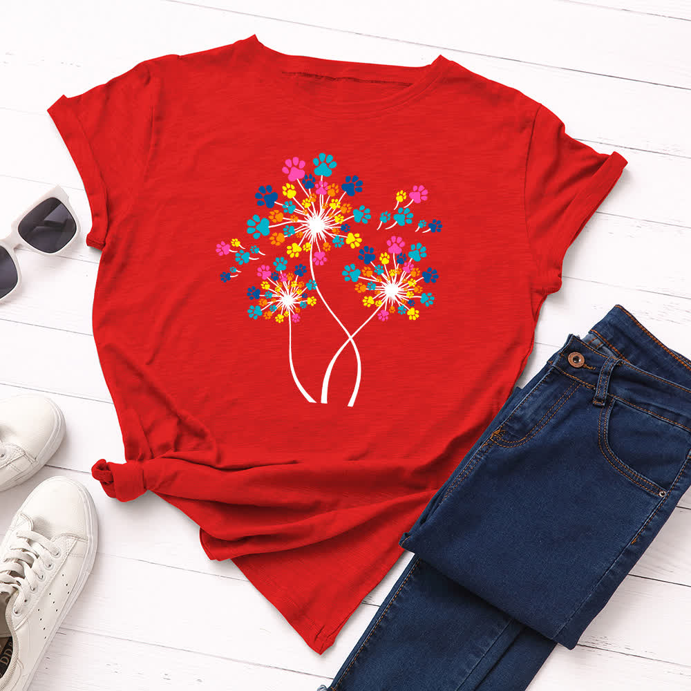 Plus Size Creative Dandelion Short Sleeve T-Shirt - Red - 5XL - image 1