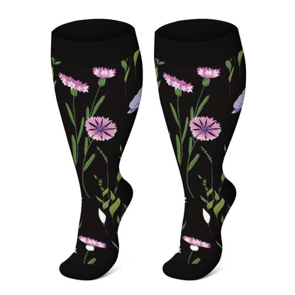 Plus Size Painted Flowers Compression Socks(3 Pairs)
