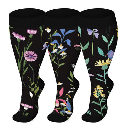 Plus Size Painted Flowers Compression Socks