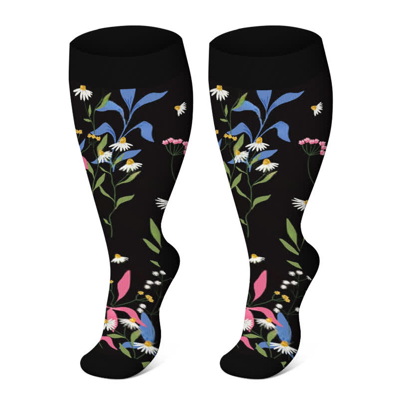Plus Size Painted Flowers Compression Socks