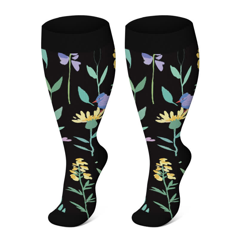 Plus Size Painted Flowers Compression Socks(3 Pairs)