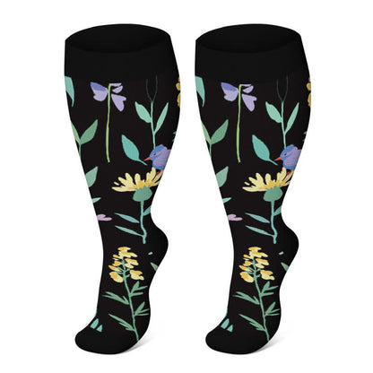 Plus Size Painted Flowers Compression Socks(3 Pairs)