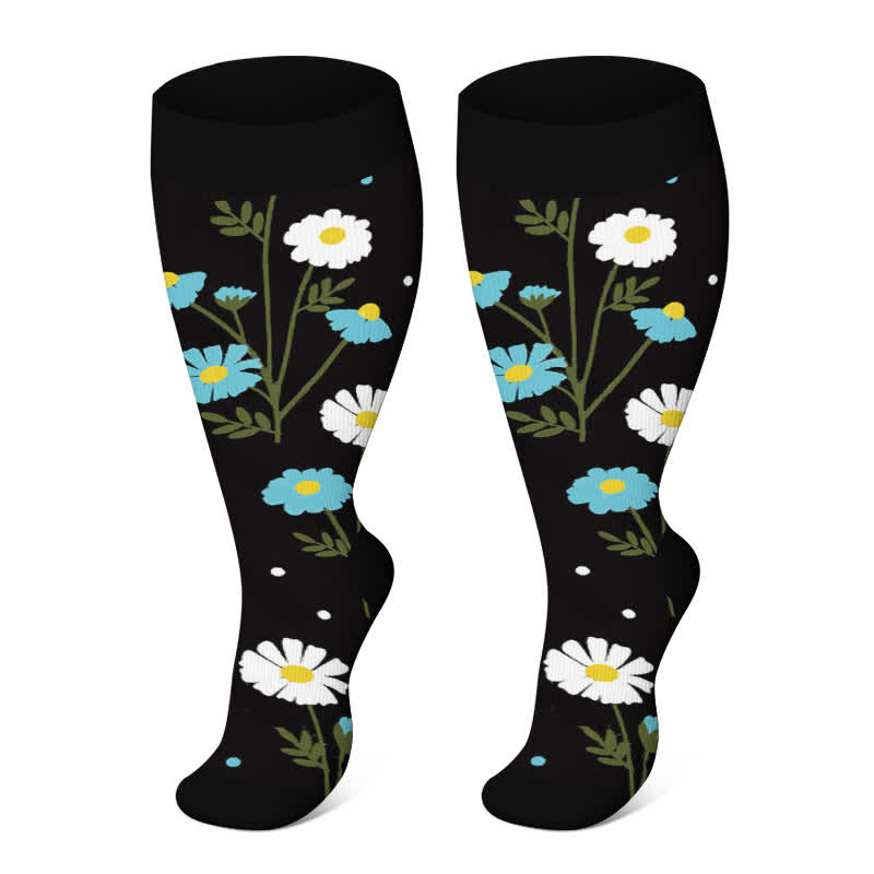 Plus Size Painted Flower Bird Compression Socks