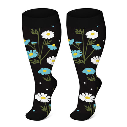 Plus Size Painted Flower Bird Compression Socks