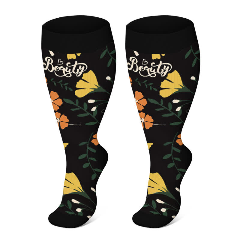 Plus Size Painted Flower Bird Compression Socks(3 Pairs)