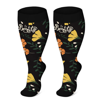 Plus Size Painted Flower Bird Compression Socks(3 Pairs)