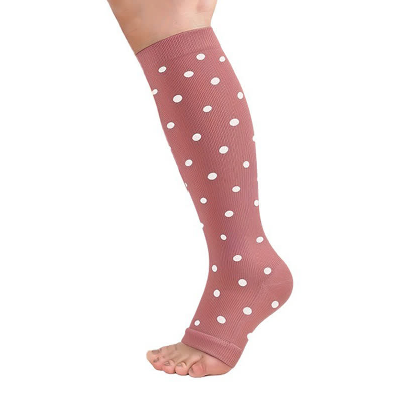 Polka Dot High Elastic Open Toe Compression Socks(3 Pairs) - A - 2XL - image 1