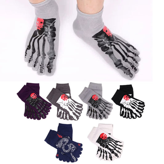 Skull and Claw Print Toe Socks(6 Pairs)