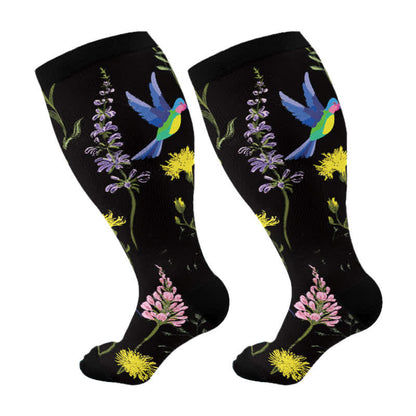 Plus Size Painted Flower Bird Compression Socks
