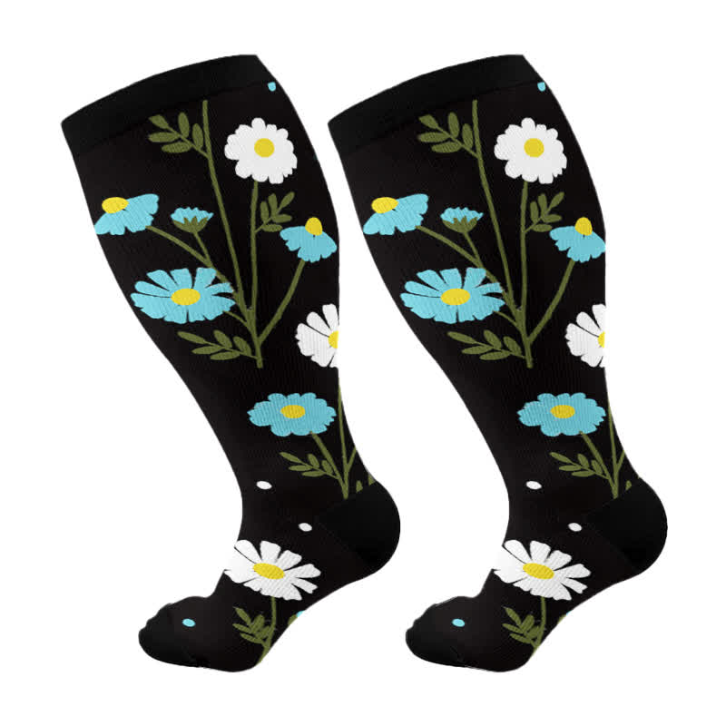 Plus Size Painted Flower Bird Compression Socks