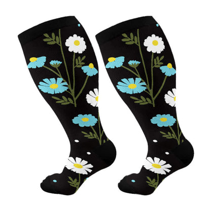 Plus Size Painted Flower Bird Compression Socks