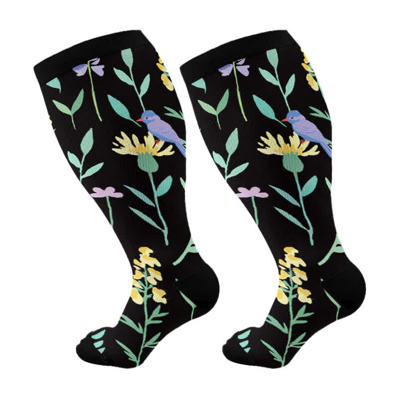 Plus Size Painted Flowers Compression Socks(3 Pairs)