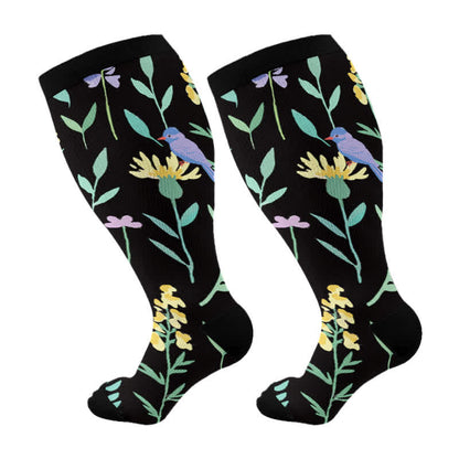 Plus Size Painted Flowers Compression Socks(3 Pairs)