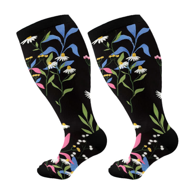 Plus Size Painted Flowers Compression Socks