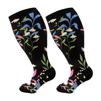 Plus Size Painted Flowers Compression Socks