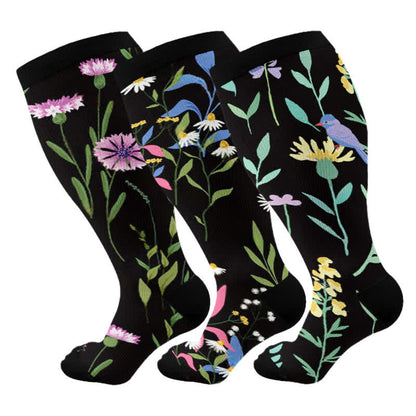 Plus Size Painted Flowers Compression Socks