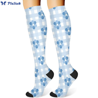 Plaid Floral Compression Socks(3 Pairs)