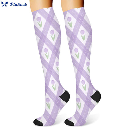 Plaid Floral Compression Socks(3 Pairs)