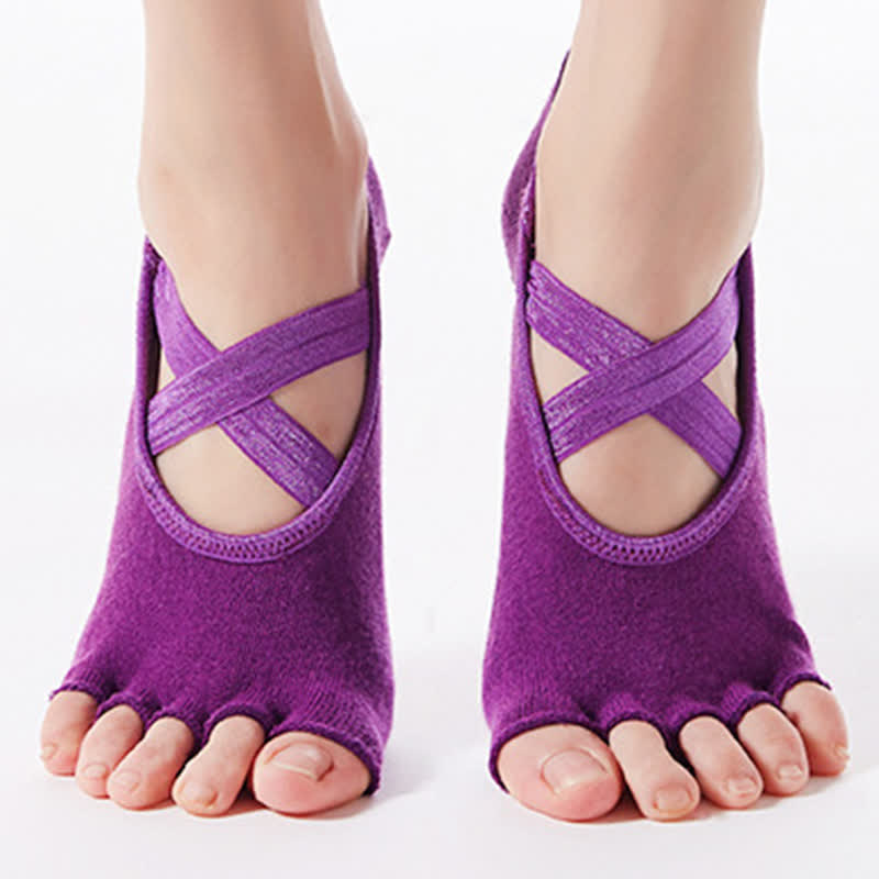 Cotton Non-Slip Cross Strap Open Toe Grip Socks(6 Pairs) - image 5