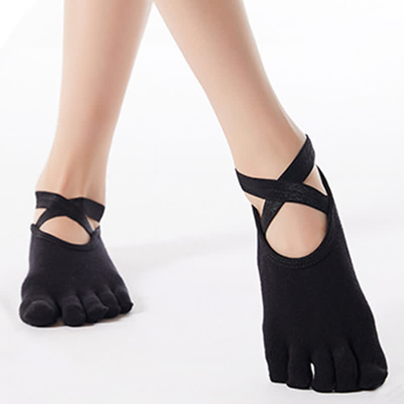Cotton Non-Slip Cross Strap Five-Toe Grip Socks(4 Pairs) - image 9