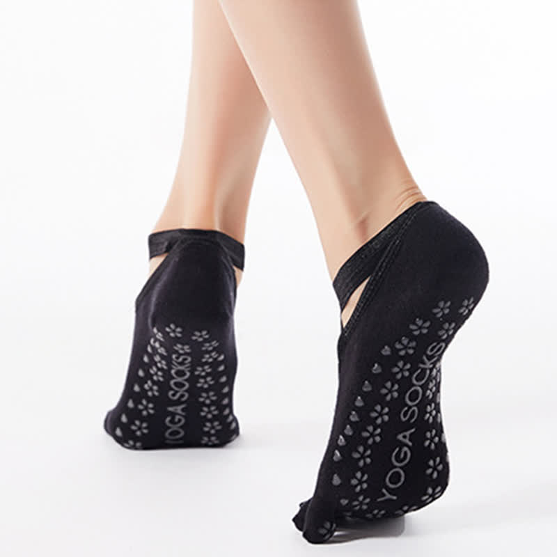 Cotton Non-Slip Cross Strap Five-Toe Grip Socks(4 Pairs) - image 10