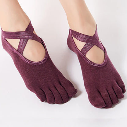 Cotton Non-Slip Cross Strap Five-Toe Grip Socks(4 Pairs) - image 3